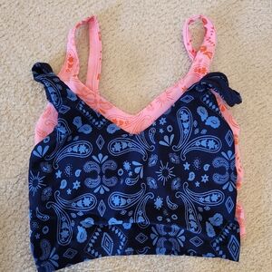 American Eagle Blue and Pink Paisley Crop Top